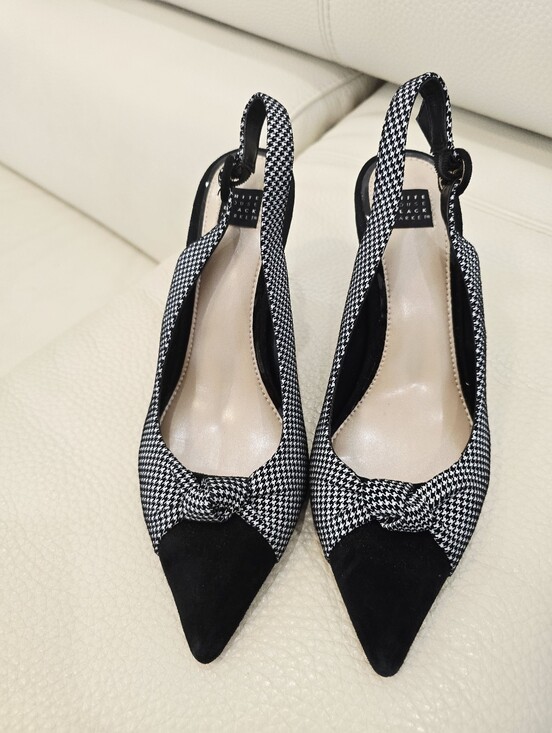 White House Black Market Shoes - White House Black Market Black White Heels  Houndstooth Slingback Pumps 9